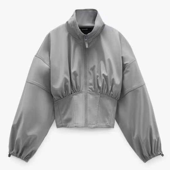 LIKE NEW Zara Gray Cropped Moto Jacket Size Medium - Picture 2 of 9